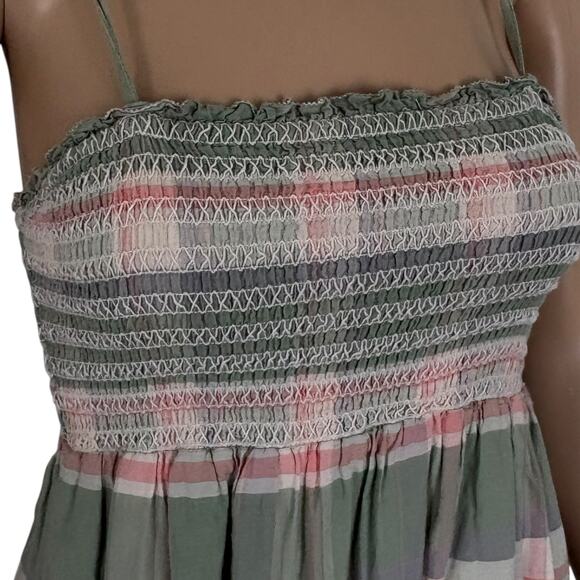 Gap Plaid Smocked Sundress XS Y2K Cottagecore Coastal Summer Festival Barn Green - Picture 3 of 7